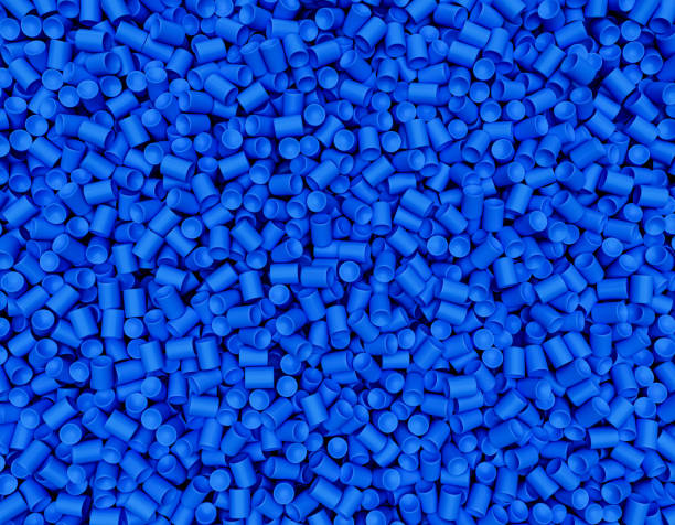 pvc plástico granulos fundo polímero azul contas de plástico resina polimer plástico fibra plástica 3d ilustração - granulate - fotografias e filmes do acervo