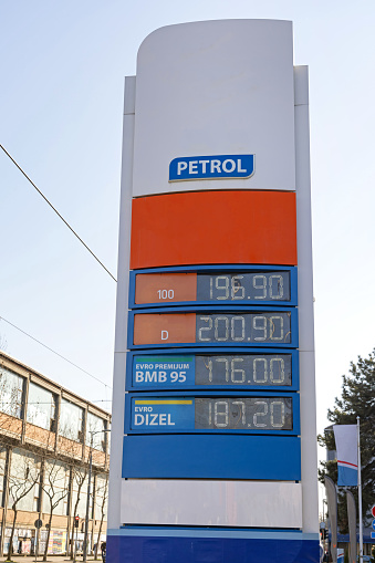 Modern Totem Board With Led Prices at Petrol Station in City