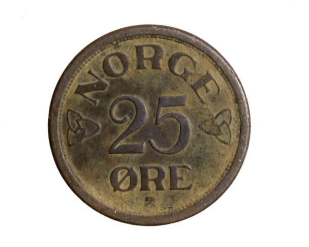 istock Norwegians twenty five ore coin on white isolated background 1387507649