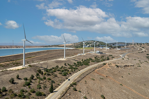 Wind turbines generate clean energy.
