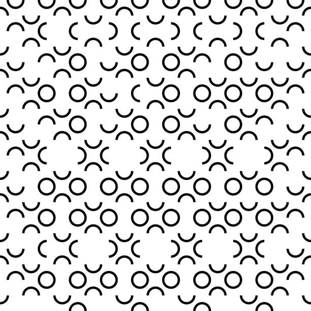 Vector illustration. Geometric seamless pattern. Contour circle and semicircle in the form of a rhombus. Spotted black - white background. Simple abstract background with polka dots. Vector illustration. Geometric seamless pattern. Contour circle and semicircle in the form of a rhombus. Spotted black - white background. Simple abstract background with polka dots. semi circle stock illustrations