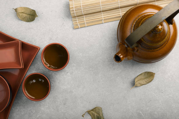 istock Asian tea concept, two cups of tea and a teapot. 1387509215