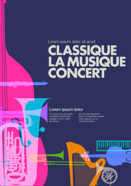 ilustrações, clipart, desenhos animados e ícones de pôster de concerto de música clássica em francês - promenade concert