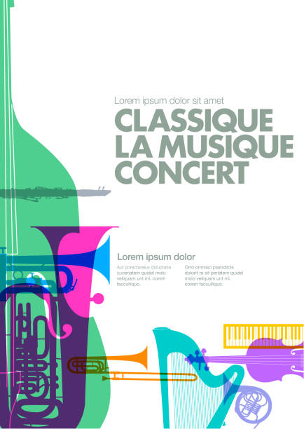 ilustrações, clipart, desenhos animados e ícones de pôster de concerto de música clássica em francês - promenade concert