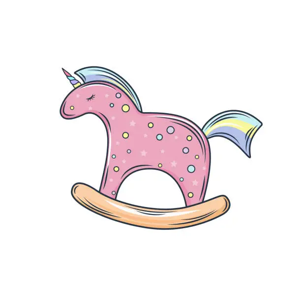 Vector illustration of Hand drawn cute rocking horse unicorn on a white background