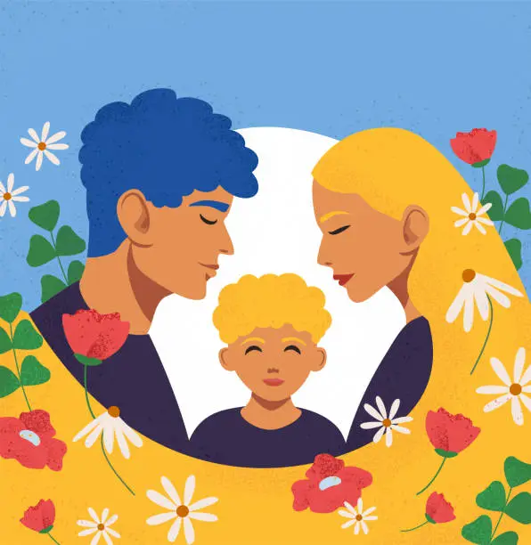 Vector illustration of The concept of family, love, protection. Peace in Ukrainian families.