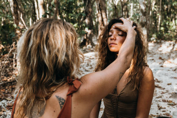 istock Two young women healing each other, Reiki concept 1387523552