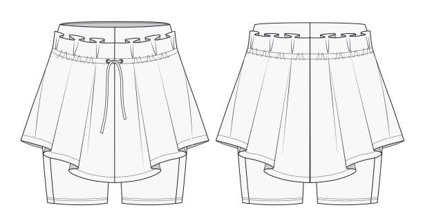 Women Mini Skirt fashion design flat template. Girls Skirt fashion technical drawing template. Sports wear fashion dasign set template. Women Mini Skirt fashion design flat template. Girls Skirt fashion technical drawing template. Sports wear fashion dasign set template. tennis outfit stock illustrations