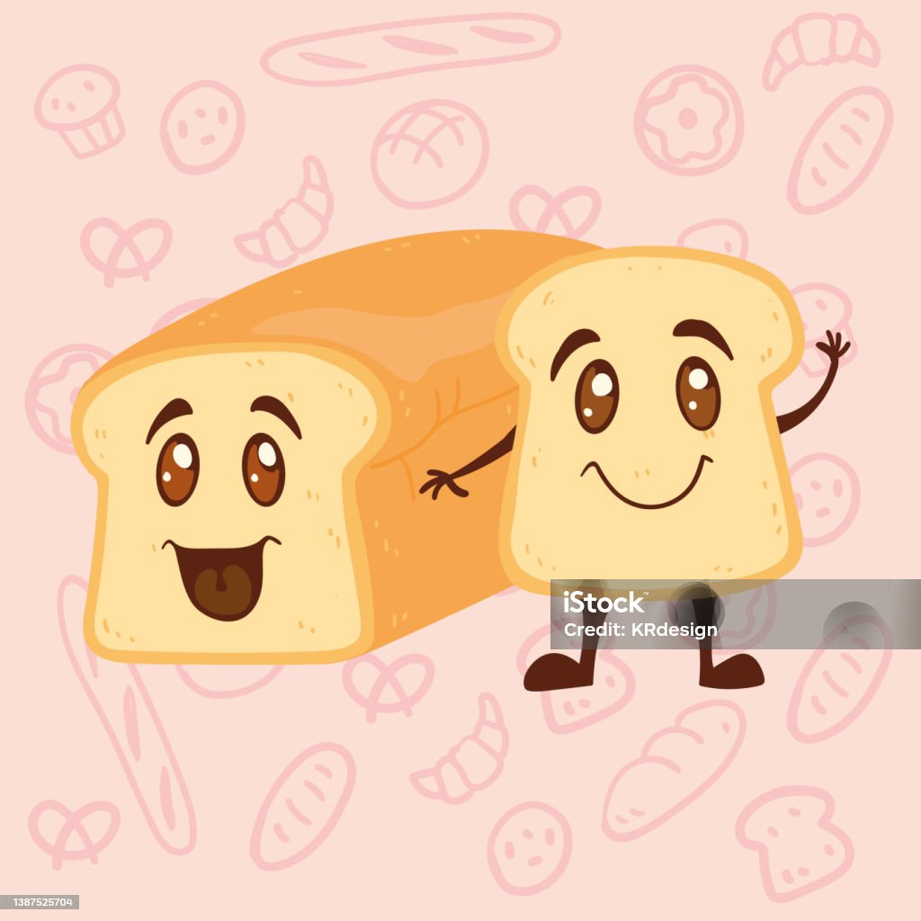 Bread Cartoon Examples Isolated Pair Of Happy Cute Bread Cartoons Pattern Background Vector ...
