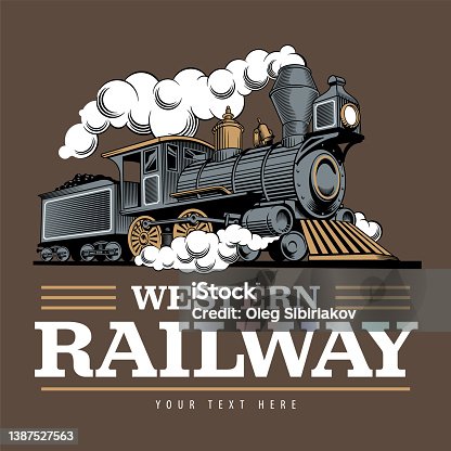 istock Vintage steam train locomotive, engraving style vector illustration. 1387527563