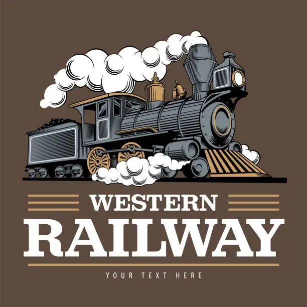 Vector illustration of Vintage steam train locomotive, engraving style vector illustration.