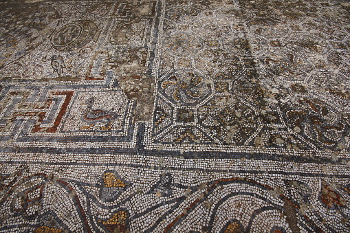Izmir, Turkey-March 14, 2015: Floor mosaics in Ephesus Ancient City Ruins.