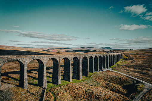 defaultRibblehead Viaduct in the Yorkshire Dales aerial view.