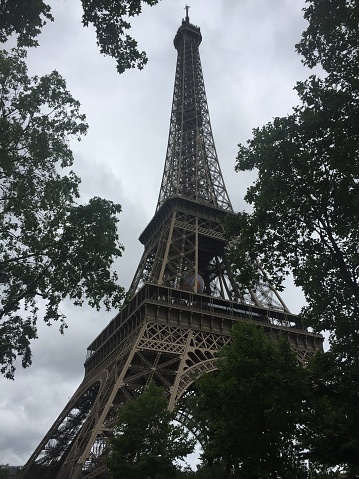 Eiffel Tower and sky, Paris, France.