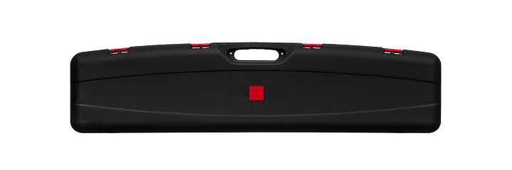 Black plastic case with foam inside. Weapon case isolate on white background.