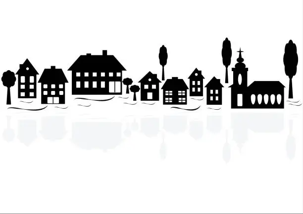 Vector illustration of Silhouette of a small town.