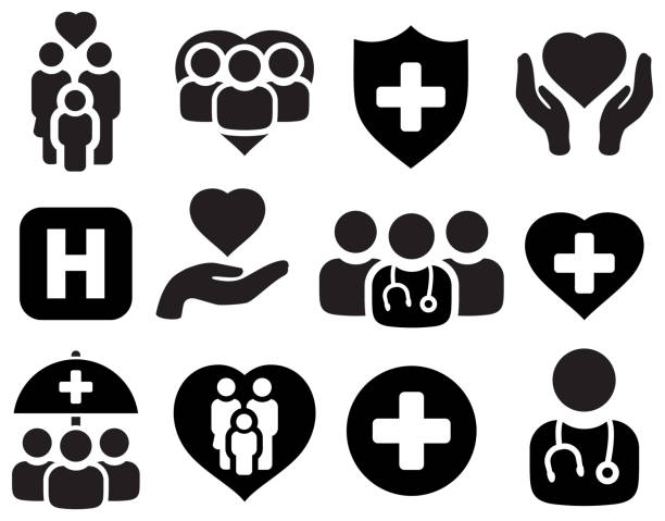 illustrations, cliparts, dessins animés et icônes de icônes médicales en noir - healthcare