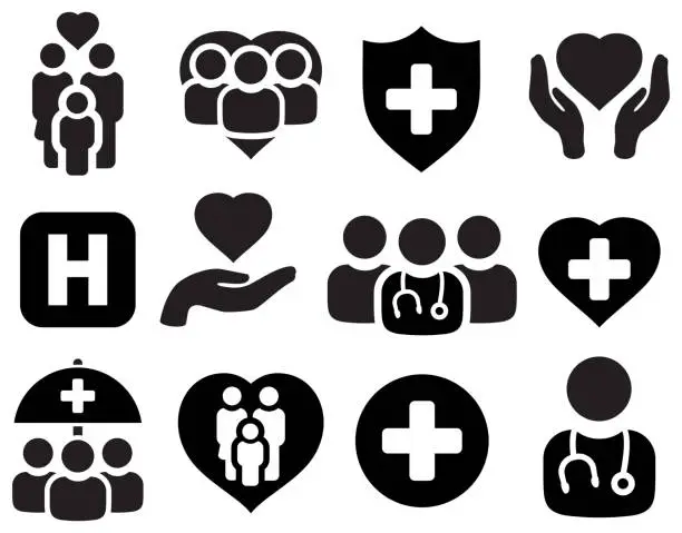 Vector illustration of Medical icons in black