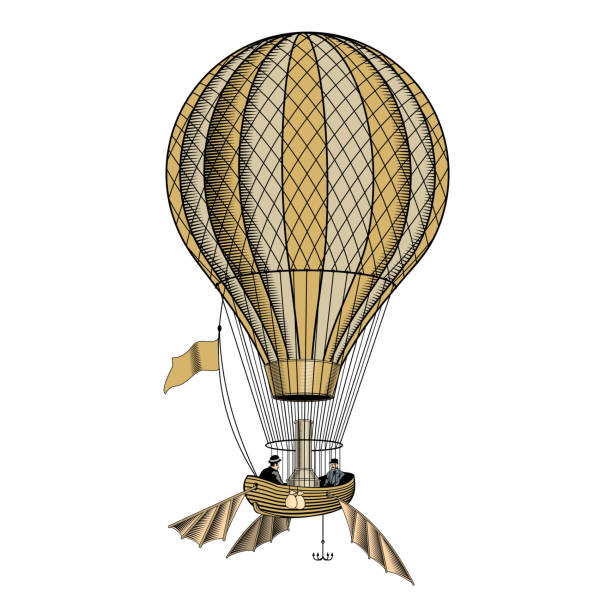 Vintage hot air balloon or aerostat, vector illustration. Vintage hot air balloon or aerostat, old book style vector illustration. steampunk style stock illustrations