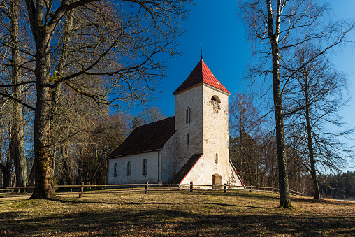 Ivande lutheran church in sunny spring day, Latvia.