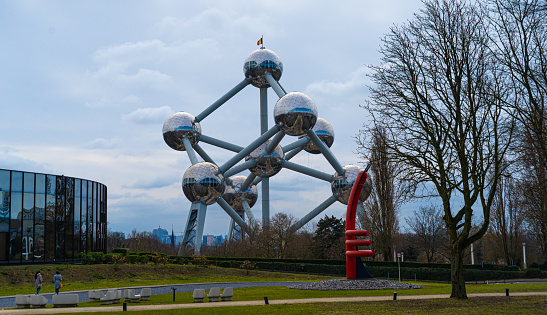 Brussels, Belgium - March 24, 2022: Atomium monument in Brussels Belgium