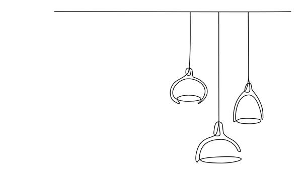 연속 라인 램프 및 전구. 라이트 램프 갓의 한 줄 그리기. 전구 벡터 그림의 단일 선 도면. 미니멀한 디자인 배경 - household item stock illustrations