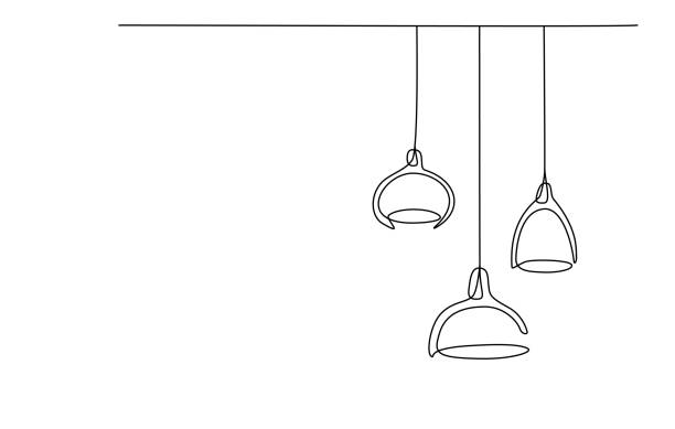 ilustrações de stock, clip art, desenhos animados e ícones de continuous line lamps and bulbs. one line drawing of light lampshades. single line drawing of light bulb vector illustration. minimalist design background - drawing illustration and painting vector computer icon