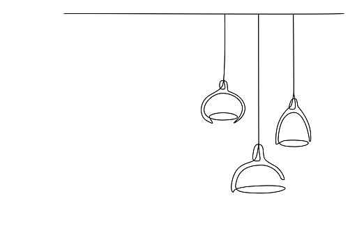 Continuous line lamps and bulbs. One line drawing of light lampshades. Single line drawing of light bulb vector illustration. Minimalist design background