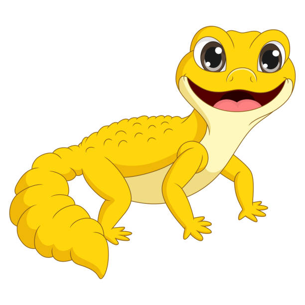 Cartoon Cute Yellow Gecko On White Background Stock Illustration - Download  Image Now - Lizard, Cartoon, Happiness - iStock