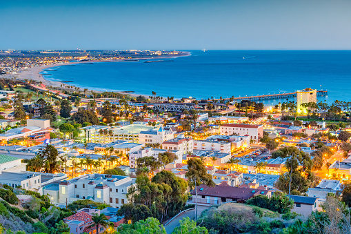 Cityscape of Ventura, California, USA at twilight blue hour.