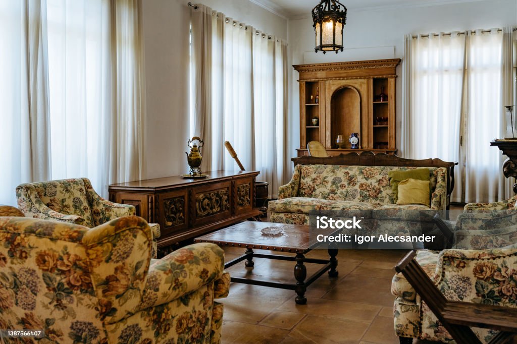 Traditional farmhouse living room in Brazil 1940 Stock Photo