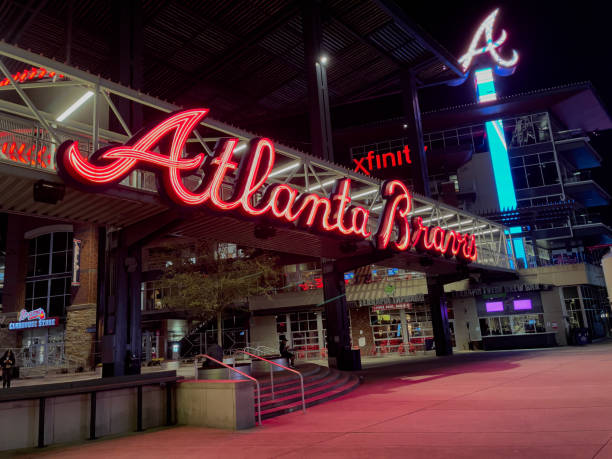 Entrance to the Truist park in Atlanta, GA Atlanta,GA: March 20,2022- An entrance to Truist stadium in Atlanta ,GA.The stadium is a ballpark and home field of major league team of Atlanta braves american league baseball stock pictures, royalty-free photos & images