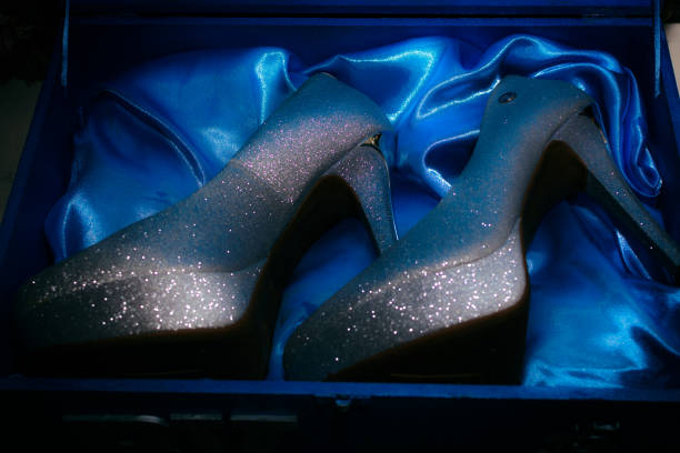 Princess shoe and debutante inside blue wooden box