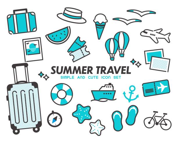 ilustrações de stock, clip art, desenhos animados e ícones de simple and cute summer travel icon vector illustration material / vacation / summer vacation - computer icon icon set hotel symbol