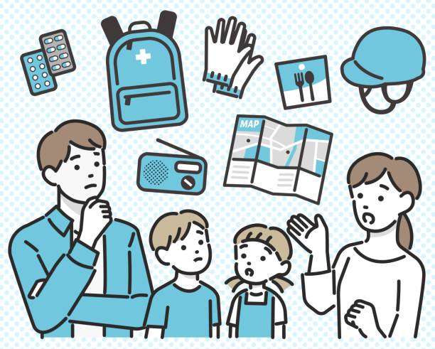 ilustrații de stoc cu material de ilustrare vectorială simplu și ușor de utilizat al bunurilor de prevenire a dezastrelor / bunurilor de urgență / consumabilelor de prevenire a dezastrelor / sacului de execuție - alarmă de incendiu