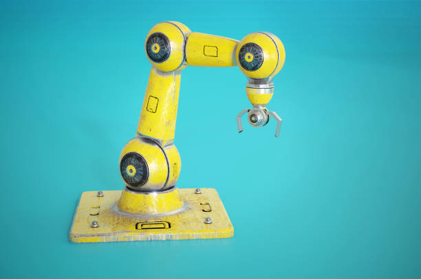 istock 3d illustration. robotic arm on blue background . Industrial robot manipulator. Modern industrial technology. 1387592054