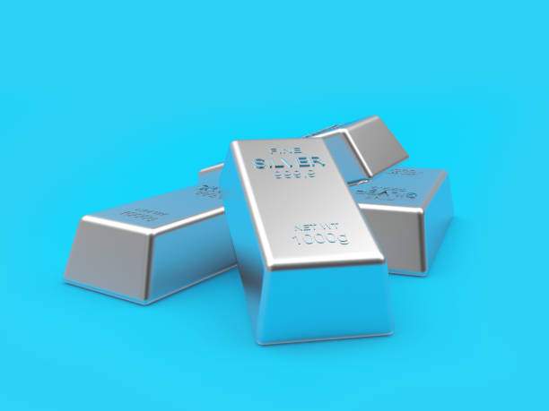 istock Heap of silver bars. 3D illustration 1387596291
