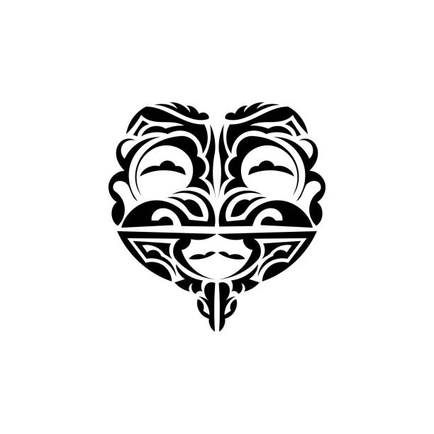 Viking faces in ornamental style. Polynesian tribal patterns. Suitable for prints. Isolated. Black ornament, vector illustration. Vector illustration in eps10 format for you and your design. polynesian shoulder tattoo designs stock illustrations