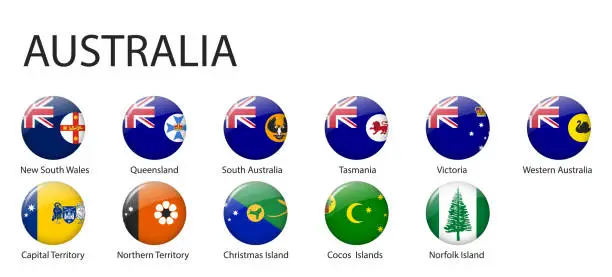 Vector illustration of all Flags of regions of Australia