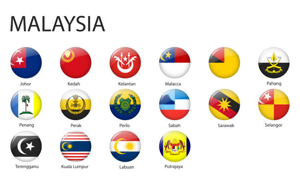 illustrazioni stock, clip art, cartoni animati e icone di tendenza di tutte le bandiere delle regioni della malesia - selangor state