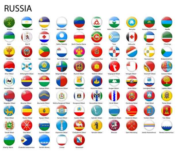 Vector illustration of all Flags of regions of Russia
