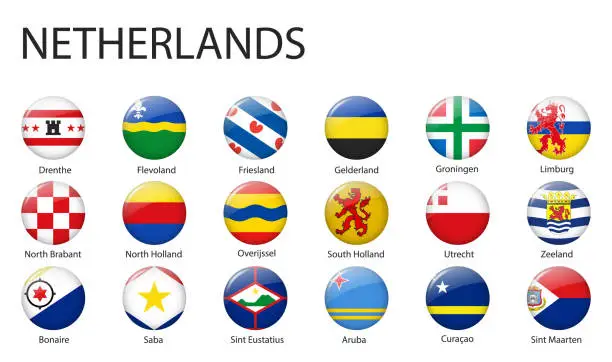 Vector illustration of all Flags of regions of Netherlands