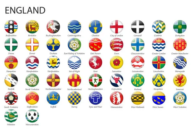 Vector illustration of all Flags of regions of England