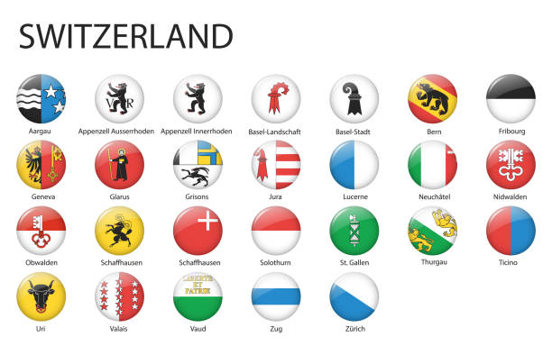 ilustrações de stock, clip art, desenhos animados e ícones de all flags of regions of switzerland - thurgau