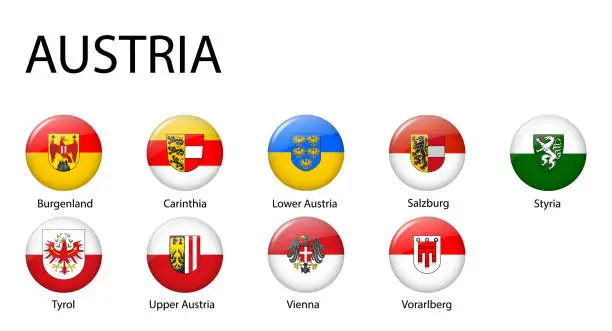 Vector illustration of all Flags of regions of Austria