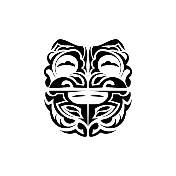 Viking faces in ornamental style. Polynesian tribal patterns. Suitable for tattoos. Isolated on white background. Vector. Vector illustration in eps10 format for you and your design. polynesian shoulder tattoo designs stock illustrations