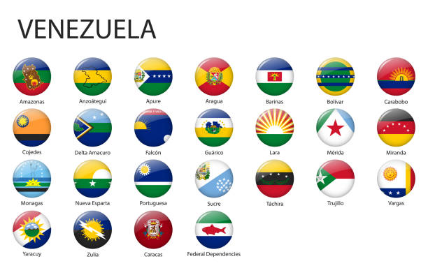 all Flags of regions of Venezuela all Flags of regions of Venezuela. Glossy button flag design delta amacuro stock illustrations