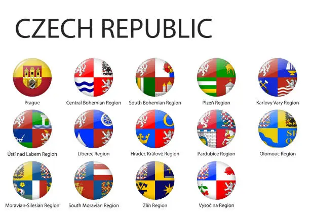 Vector illustration of all Flags of regions of Czech Republic