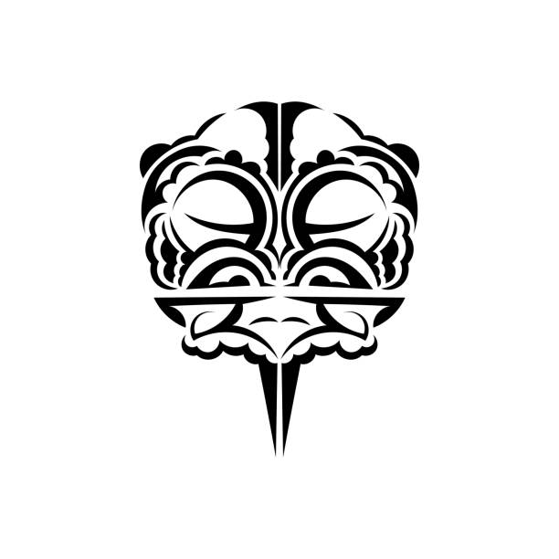 Viking faces in ornamental style. Hawaiian tribal patterns. Suitable for prints. Isolated. Black ornament, vector. Vector illustration in eps10 format for you and your design. polynesian shoulder tattoo designs stock illustrations
