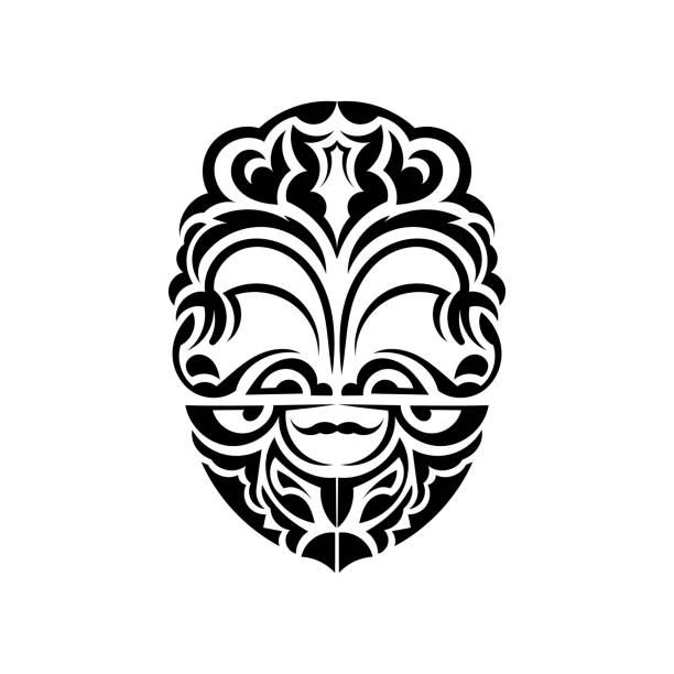 Viking faces in ornamental style. Hawaiian tribal patterns. Suitable for prints. Isolated. Black ornament, vector illustration. Vector illustration in eps10 format for you and your design. polynesian shoulder tattoo designs stock illustrations